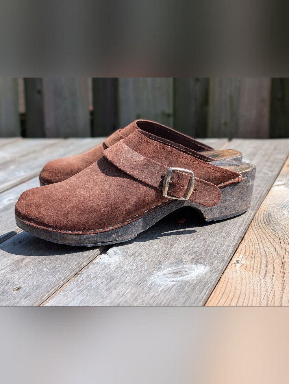 Women's Brown Suede Buckle Clog Mule